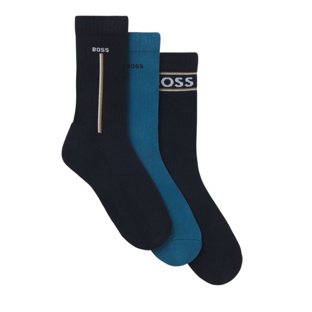 Boss Unisex Adult Logo Crew Socks (Pack of 3) / Blue